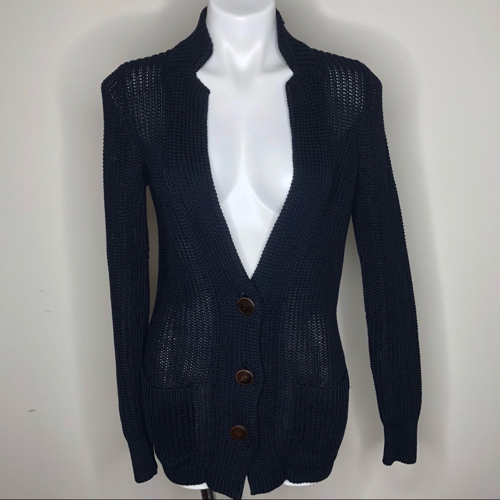 Vince Navy Knit Cardigan Sweater 100% Linen Small